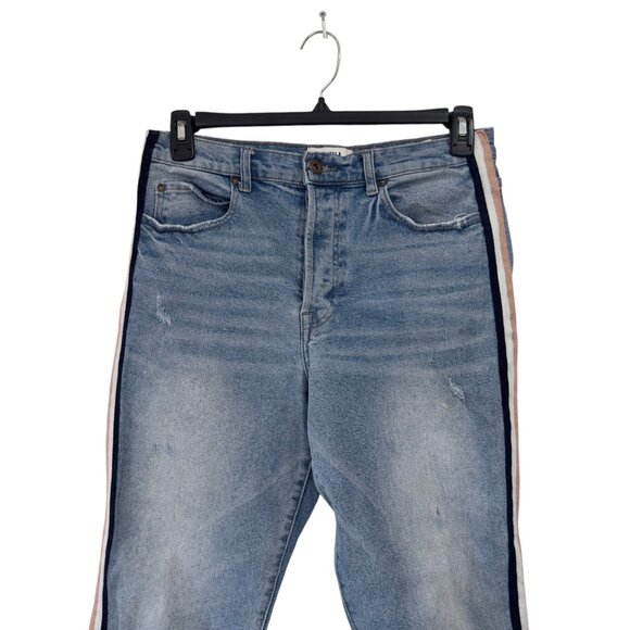 Pistola Women Striped Side Denim Slim Button Fly Jeans SZ 31 Light Wash Mid-Rise - Picture 14 of 16